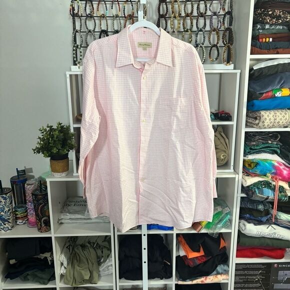 TOMMY BAHAMA dress shirt Men's Pink Checkered Shirt button up - Picture 2 of 8